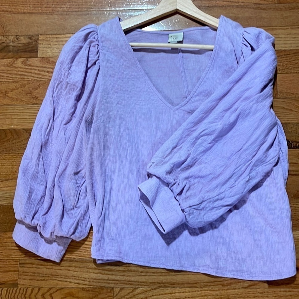 A New Day Women's 3/4 Sleeve Voile V-Neck Top Purple - Picture 3 of 8